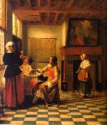 Pieter de Hooch Woman Drinking with Two Men and a Maidservant oil painting picture wholesale